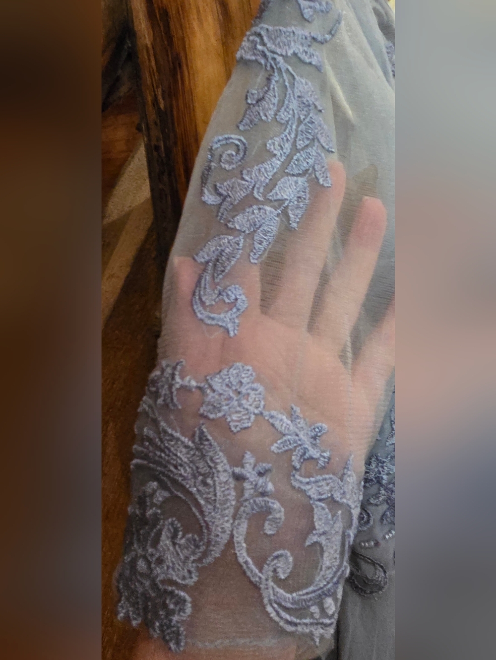 Elegant Light Blue Lace Bodice Chiffon Dress - Picture 3 of 7